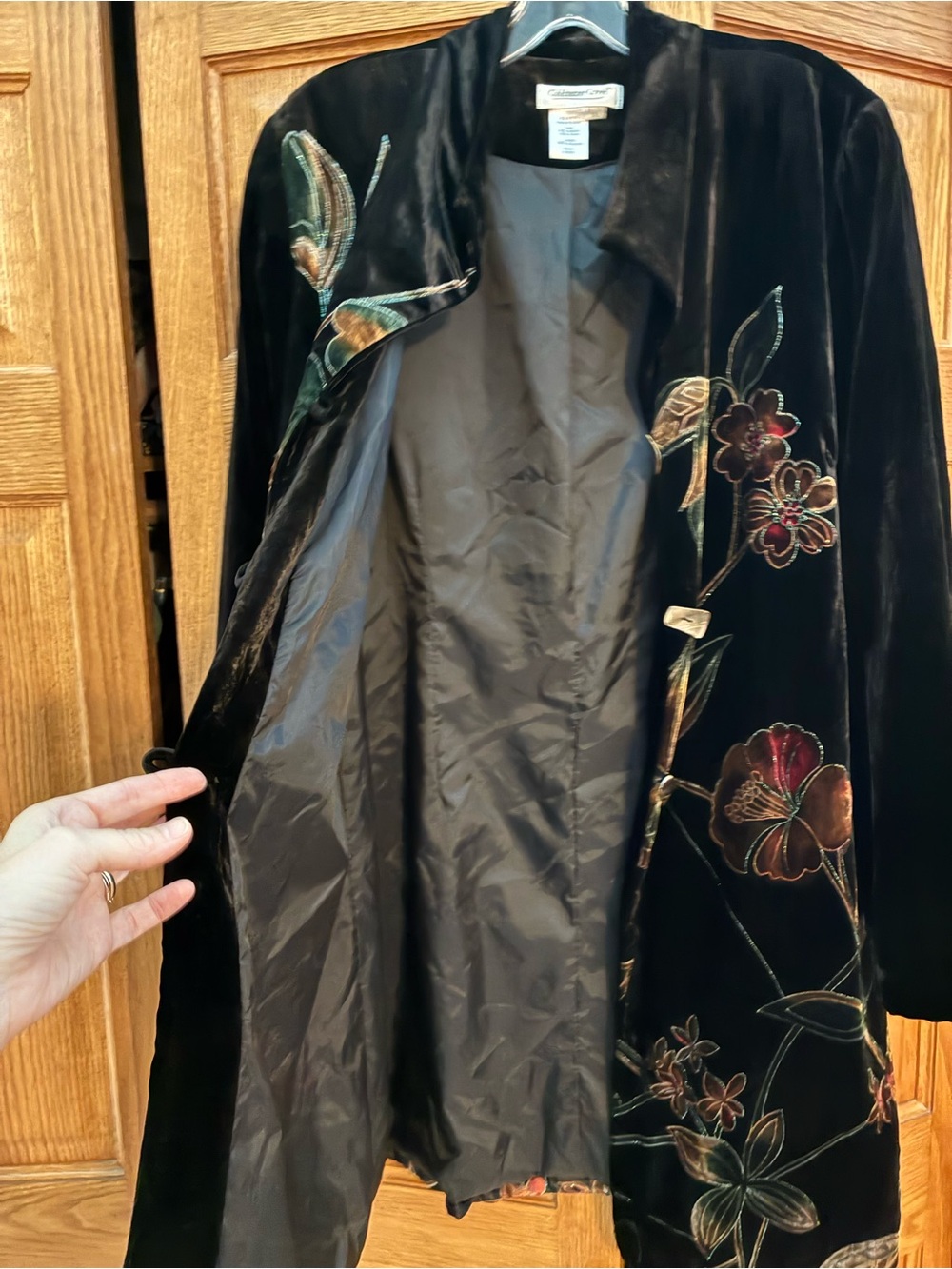 Coldwater Creek Black Velvet Floral Embroidered Long Jacket - Picture 4 of 8